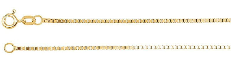 1.3mm 14k Yellow Gold Solid Box Chain Bracelet, 7"
