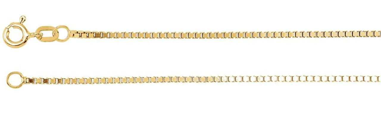 1.3mm 14k Yellow Gold Solid Box Chain Bracelet, 7"