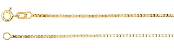 1.3mm 14k Yellow Gold Solid Box Chain Bracelet, 7"