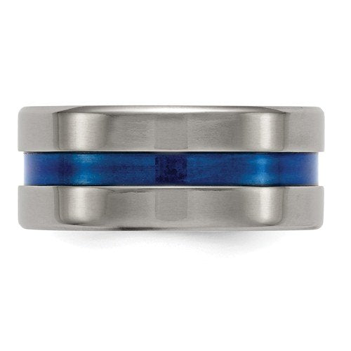 Edward Mirell Titanium Blue Anodized Wide Center 10mm Grooved Band