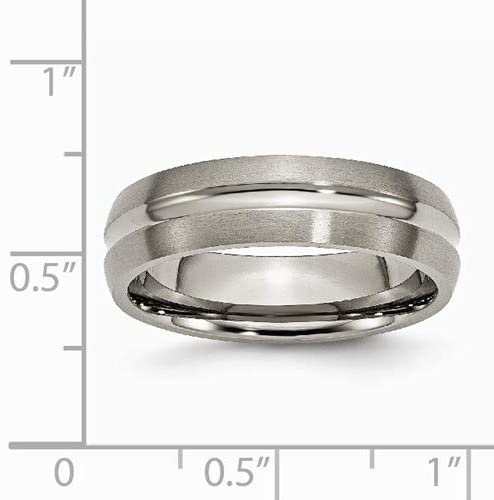 Brushed Satin Titanium Grooved 6mm Comfort-Fit Dome Band, Size 6.5