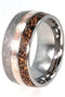 Dinosaur Bone, Gibeon Meteorite, Mokume Gane Pinstripe 10mm Comfort Fit Titanium Wedding Band, Size 7