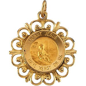 Rhodium Plated 14k Yellow Gold Infant Jesus Medal (18.5 MM)