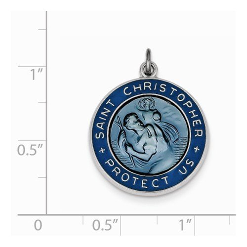 Rhodium-Plated Sterling Silver Enameled St. Christopher Medal Charm Pendant (26X20 MM)