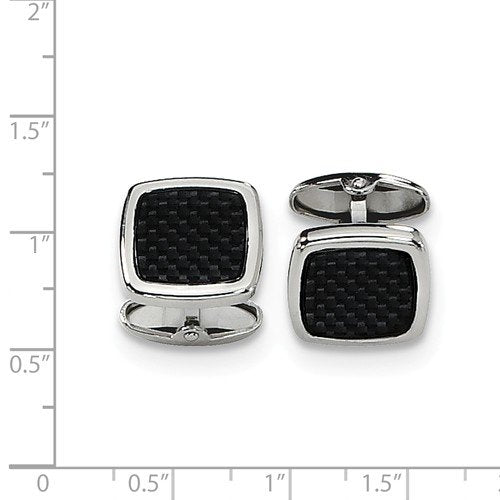 Stainless Steel Black Carbon Fiber Inlay Square Cuff Links, 15MM