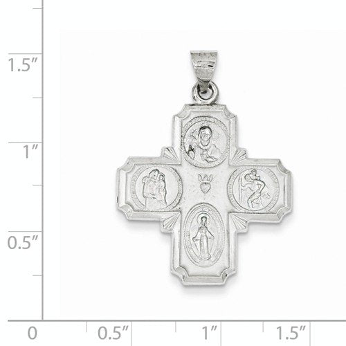 Rhodium-Plated 14k White Gold Four Way Cross Medal Pendant (30X25MM)