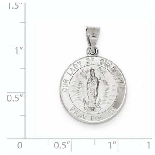 Rhodium-plated 14k White Gold Our Lady of Guadalupe Medal Pendant (21X18MM)