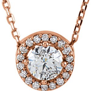 19-Stone Diamond Halo 14k Rose Gold Pendant Necklace, 16" (.33 Cttw)