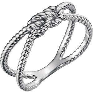 Love Knot Rope Trim Crisscross Ring, Sterling Silver