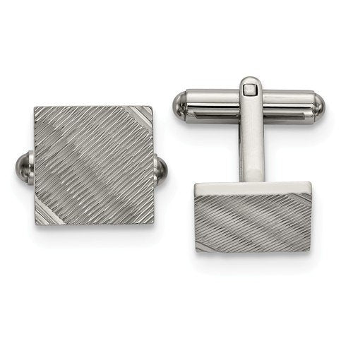Stainless Steel Polished Textured Square Cuff Links, 17.55MMX17.2MM