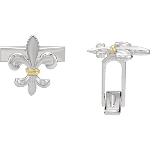 2-Tone Fleur di Lys Lily Sterling Silver, 14k Yellow Gold Cuff Links, 18.5MM