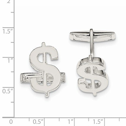 Sterling Silver Toggle Back Money Sign Cuff Links