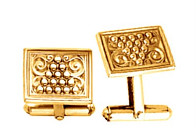 14k Yellow Gold Etruscan Style Granulated Bead Rectangle Cuff Links, 13.5x17MM