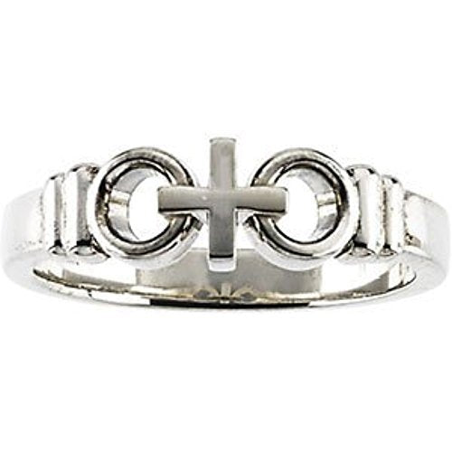 Women's 'Joined By Christ' Cross Wedding Ring, 7mm Rhodium-Plated 14k White Gold, Size 4