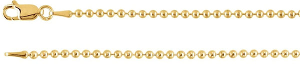 2mm 14k Yellow Gold Bead Chain, 20"