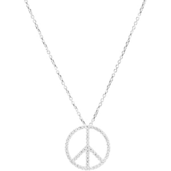 Petite Diamond Peace Sign Platinum Necklace, 16
