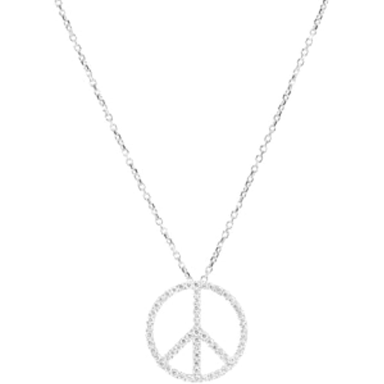 Petite Diamond Peace Sign 14k White Gold Necklace, 16" (.33 Cttw, GH, I1)