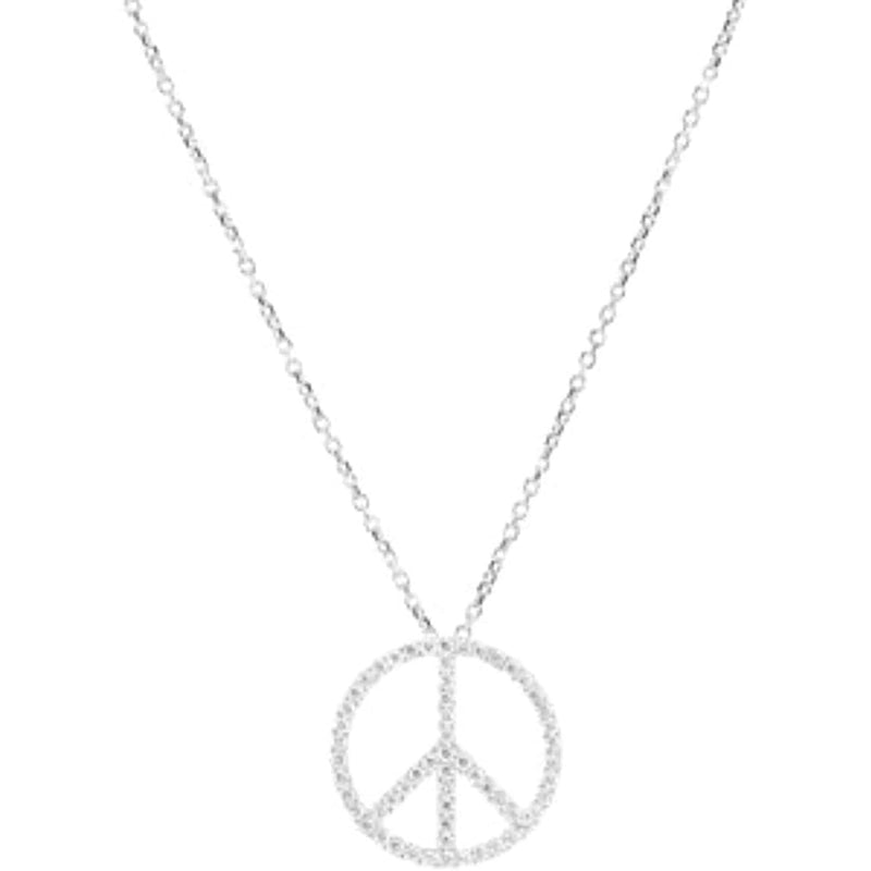 Petite Diamond Peace Sign 14k White Gold Necklace, 16" (.33 Cttw, GH, I1)