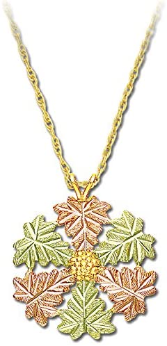 Snowflake Pendant Necklace, 10k Yellow Gold, 12k Green and Rose Gold Black Hills Gold Motif, 18"