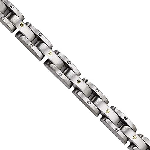 Men's Brushed Titanium 10mm Yellow IP-Plated Bracelet, 8.5"