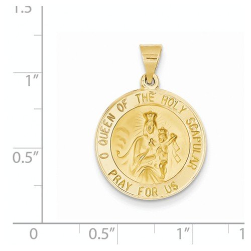 14k Yellow Gold Queen Of The Holy Scapular Reversible Medal Pendant (22X19MM)