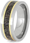 Deer Antler, 14k Yellow Gold Stripes 8mm Titanium Comfort-Fit Band, Size 6.75