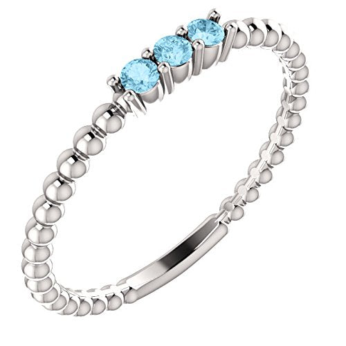 Platinum Aquamarine Beaded Ring, Size 7.25
