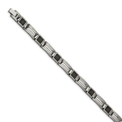 Men's Polished Stainless Steel 8mm Black Carbon Fiber Inlay Bracelet, 8.75"