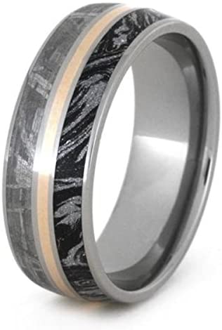 Gibeon Meteorite, Black and White Mokume Gane, 14k Rose Gold 8mm Titanium Comfort-Fit Ring, Size 9.5