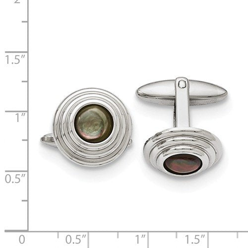 Stainless Steel Polished Black Mother Of Pearl Domed Cuff Links