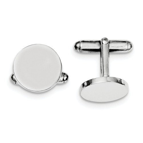 Rhodium-Plated Sterling Silver Round Cuff Links, 15MM