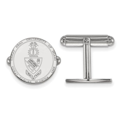 Rhodium-Plated Sterling Silver University Of Miami Crest Cuff Links, 15MM