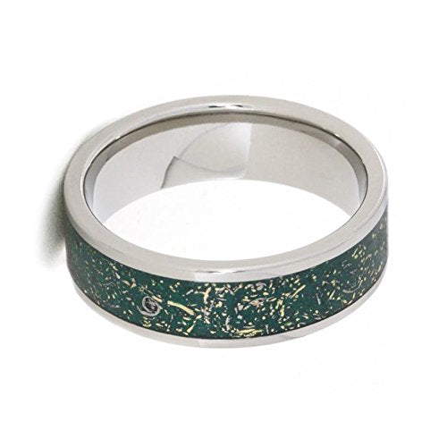 The Men's Jewelry Store (Unisex Jewelry) Green Stardust with Meteorite and 14k Yellow Gold 7mm Comfort-Fit Titanium Ring