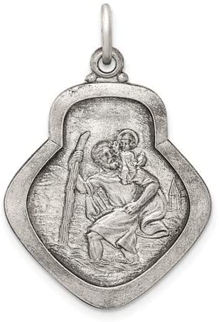 Sterling Silver Antiqued Saint Christopher Medal (47X37 MM)