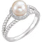White Freshwater Cultured Pearl Diamond Halo 14k White Gold Ring (7-7.5 MM) (Color G-H, Clarity I1), Size 7.75