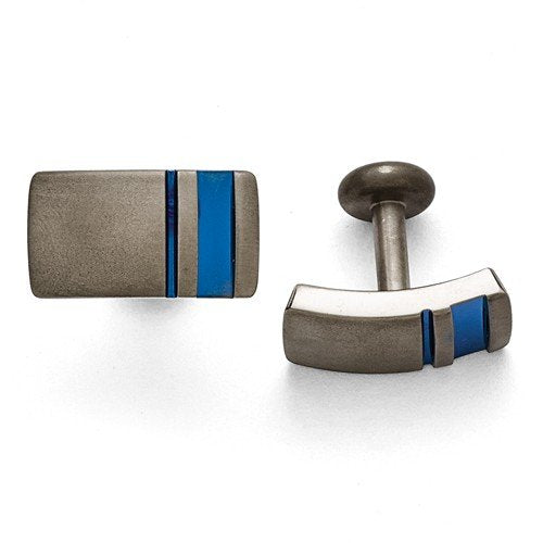 Grey Titanium, Brushed Blue Anodized Stripe Cuff Links