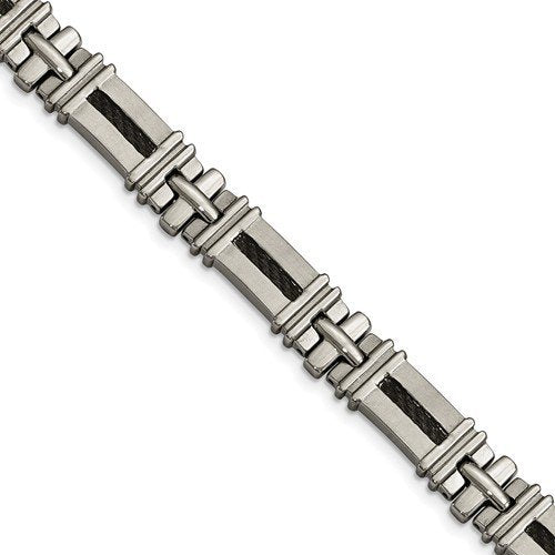 Men's Polished Stainless Steel 8mm Black-Plated Bracelet, 9.25"