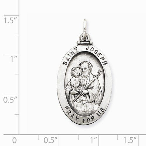 Sterling Silver Antiqued Saint Joseph Medal (35X20MM)