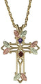 Amethyst and Garnet Pointed Cross Pendant Necklace, 10k Yellow Gold, 12k Green and Rose Gold Black Hills Gold Motif, 18"