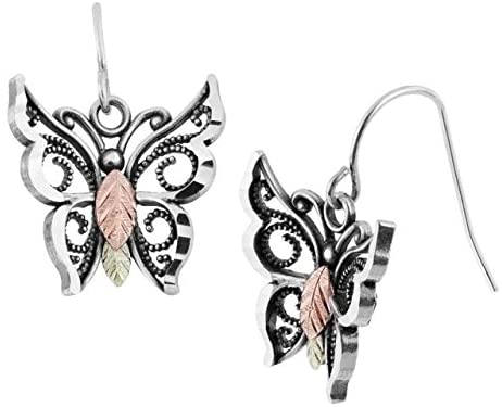 Filigree Butterfly Earrings, Sterling Silver, 12k Green Gold, 12k Rose Gold Black Hills Gold