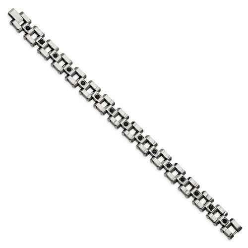 Men's Polished Stainless Steel Black Diamonds Bracelet 8.5" (1 Ctw)