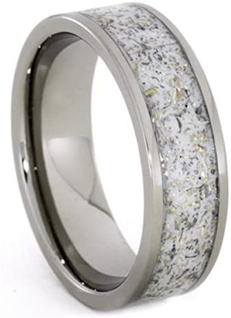 Green Stardust Band with Meteorite and Yellow Gold 7mm Comfort-Fit Titanium Ring, Size 15