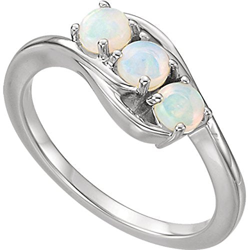 Opal Cabochon 3-Stone Past, Present, Future Ring, Rhodium-Plated 14k White Gold, Size 8