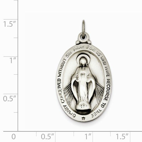 Sterling Silver Antiqued Miraculous Medal (34X18MM)