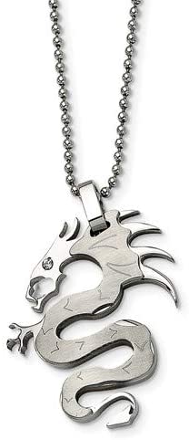 Men's Brushed Stainless Steel Dragon Pendant Necklace, 22" (44x32MM)