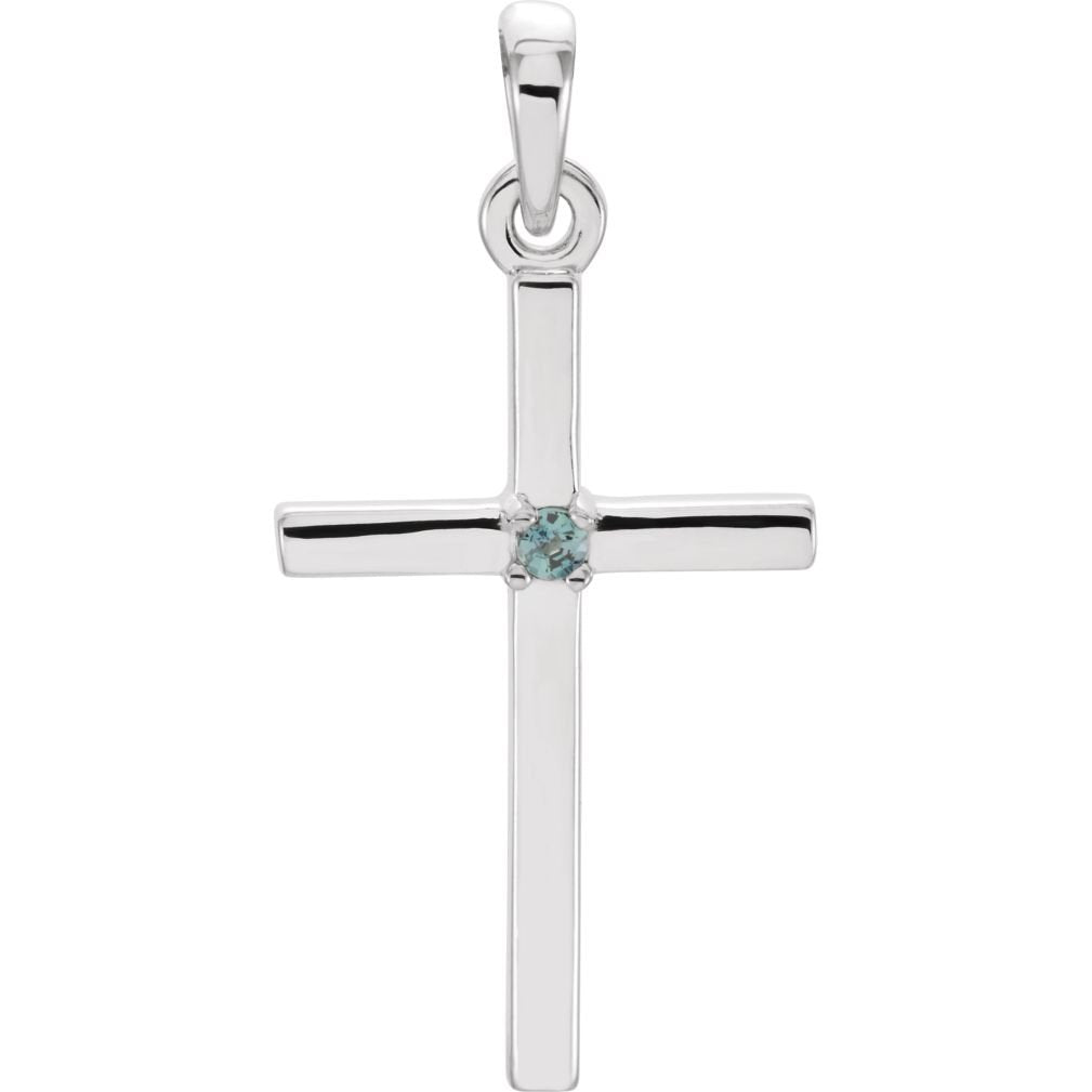 Alexandrite Inset Cross Rhodium-Plated 14k White Gold Pendant (22.65x11.4MM)