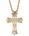 Zircon April Birthstone Cross Pendant Necklace, 10k Yellow Gold, 12k Green and Rose Gold Black Hills Gold Motif, 18"