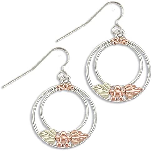 Twice Circle Hoop Earrings, Sterling Silver, 12k Green and Rose Gold Black Hills Gold Motif