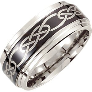 Men's Dura Cobalt 10mm Black Laser Celtic Knot Design Comfort Fit Band