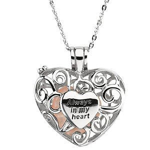 Always in My Heart Rose Quartz Filigree Locket in Sterling Silver Necklace with 18" Chain